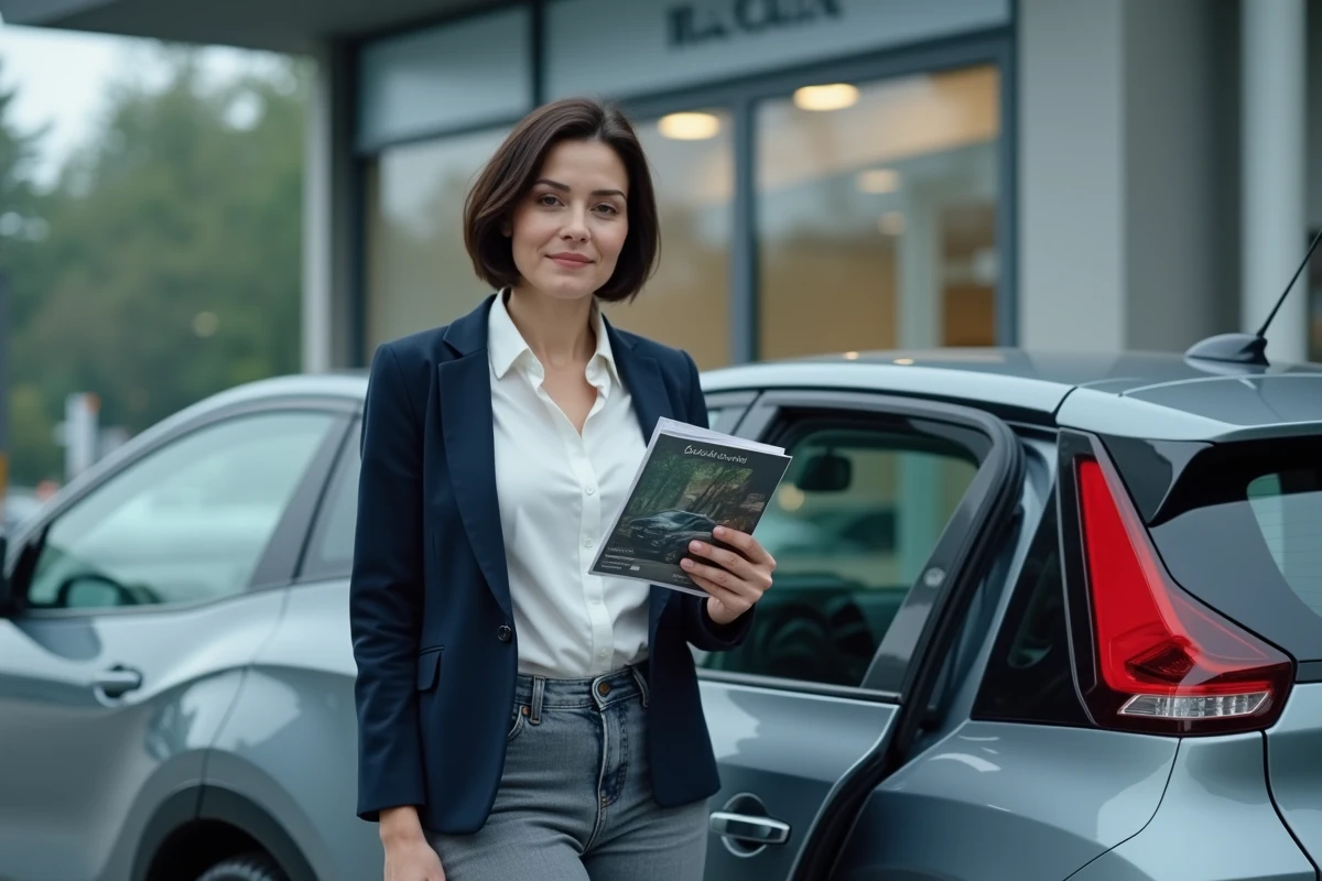 Acheteuse examinant la voiture la plus vendue en France dans un concessionnaire en 2026