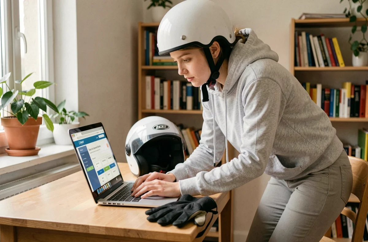 Jeune femme recherchant une assurance scooter 50 pas chère sur un comparateur en ligne