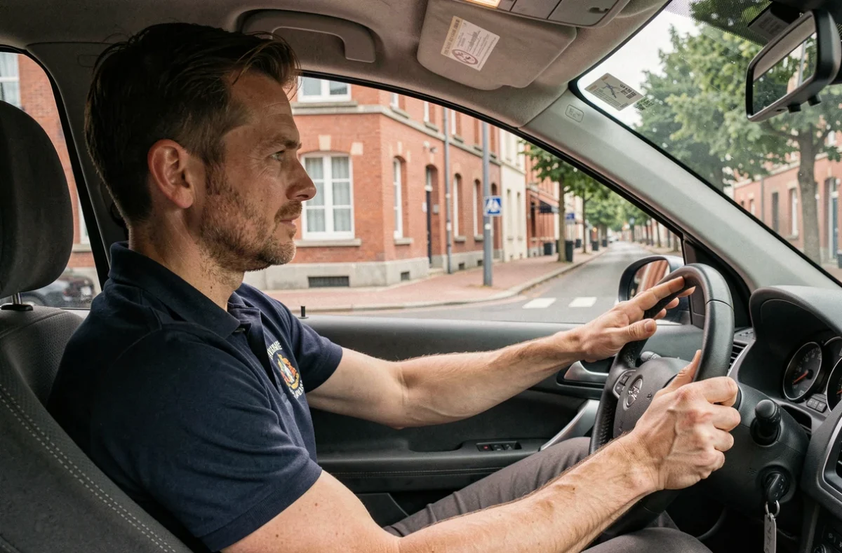 Un moniteur de l'auto-école Larger à Rennes guidant un élève dans une voiture à double commande