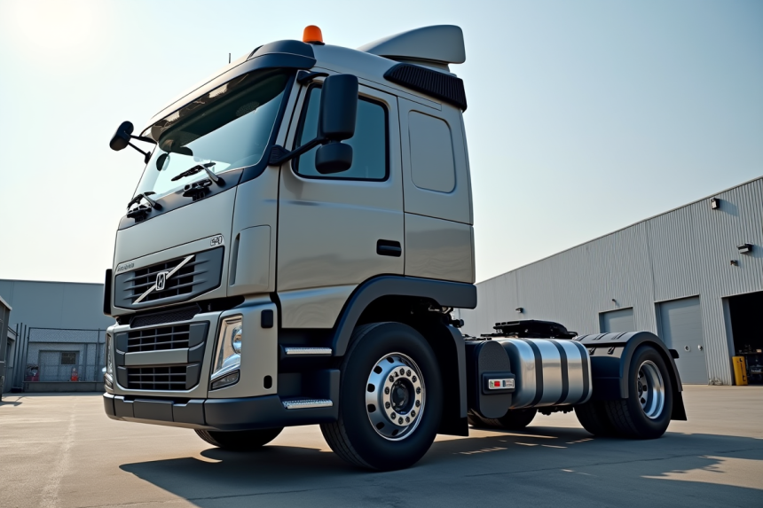 Camion industriel de 19 tonnes vu de face en plein jour