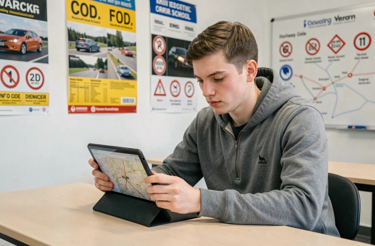 Un élève du CER Rennes Vern révisant le code de la route sur une tablette en salle de formation