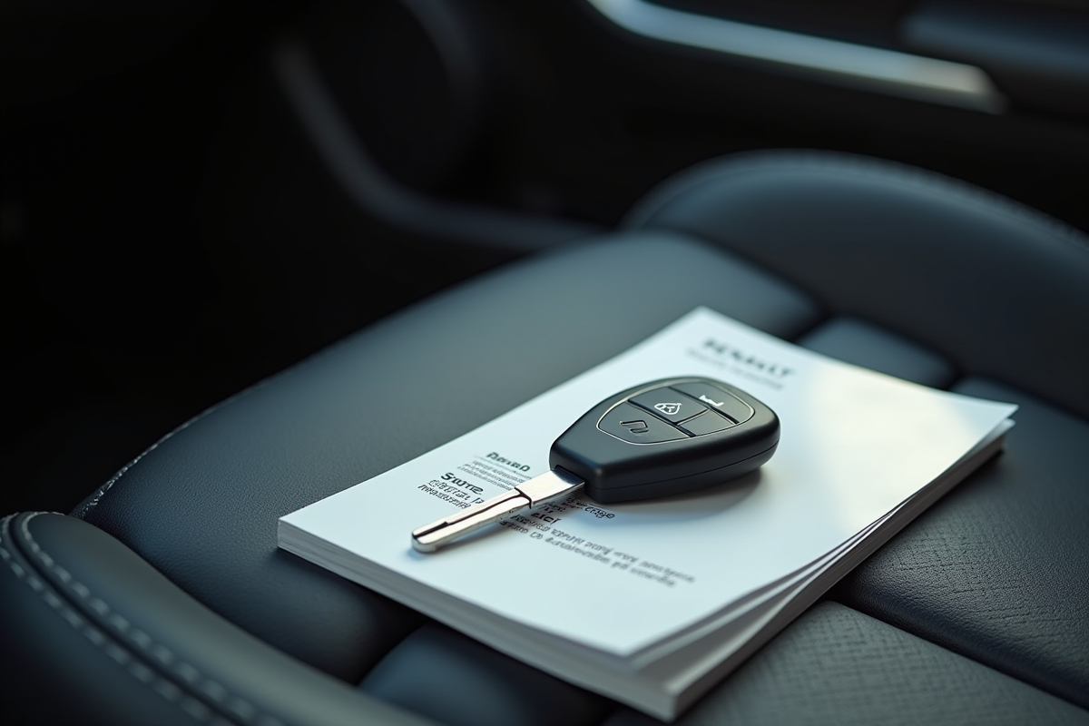 Clé de voiture Renault et manuel avec code radio sur le siège