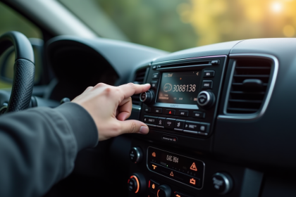 Main entrant le code sur la radio d'une Renault moderne