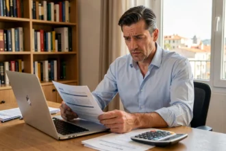 Homme comparant des devis d'assurance auto sur ordinateur portable à Marseille