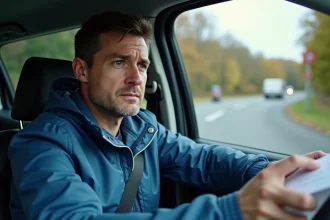 Homme conducteur calme remettant des documents à un policier