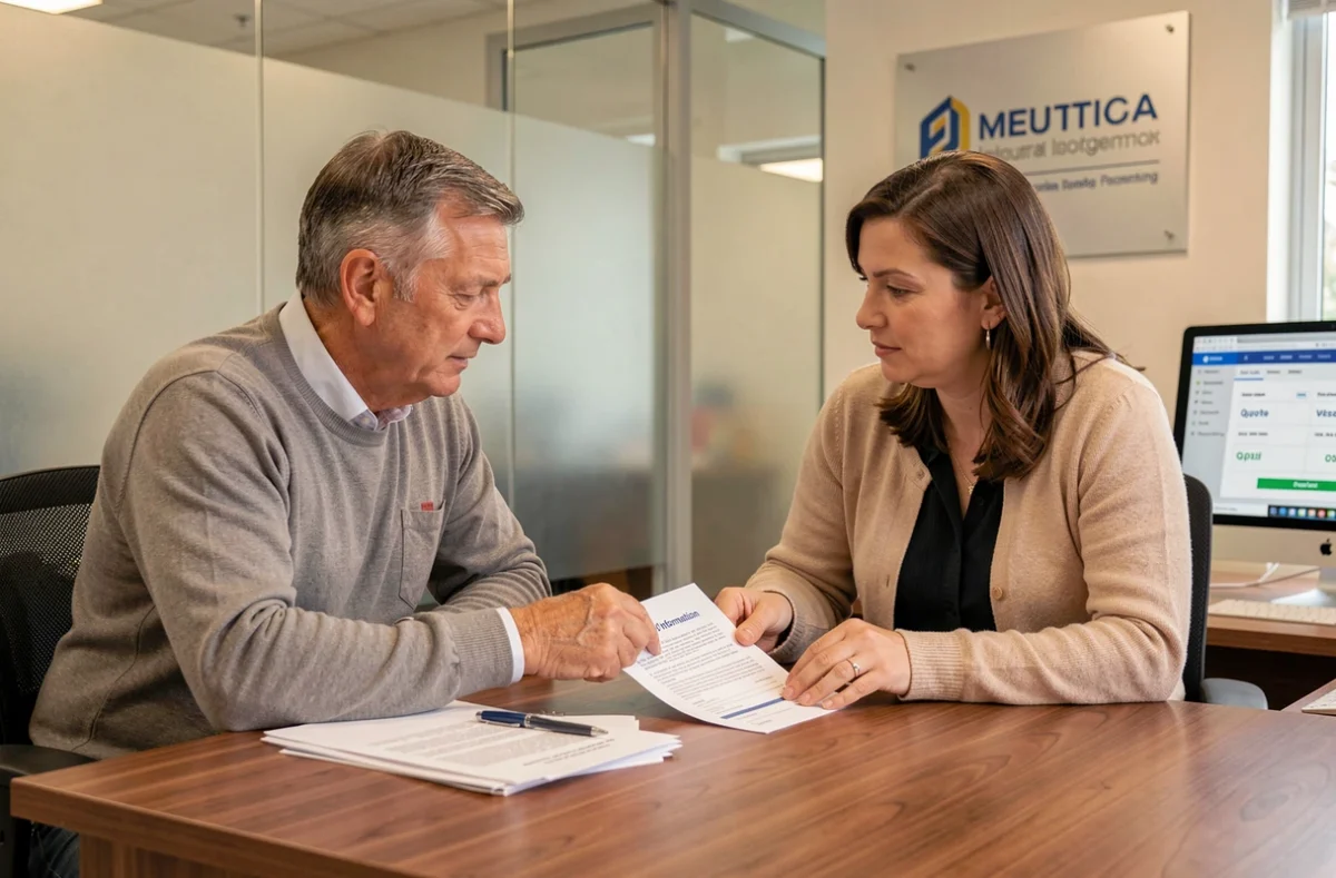 Conseiller en assurance présentant le relevé d'information à un client pour négocier un contrat auto