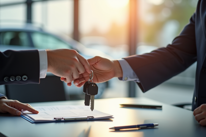 Remise de papiers et clés de voiture lors d'une transaction