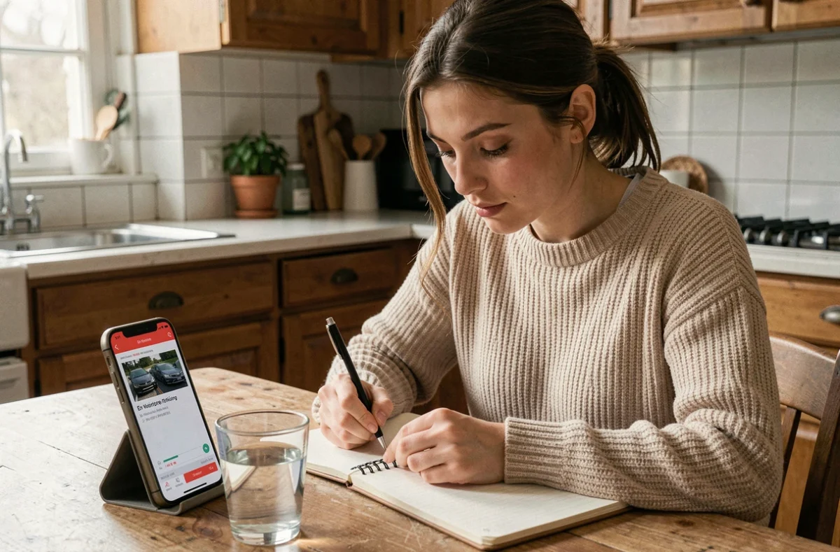 Une élève d'En Voiture Simone apprenant le code de la route sur smartphone à son domicile à Rennes
