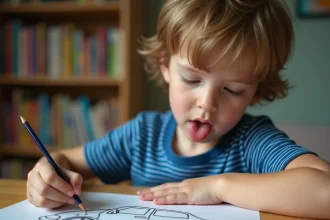 Enfant connectant les points d'un dessin de voiture à imprimer pour apprendre à dessiner