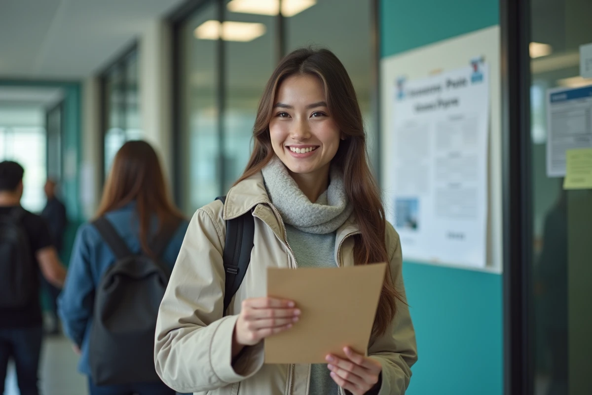 Jeune femme remettant un document dans un bureau administratif