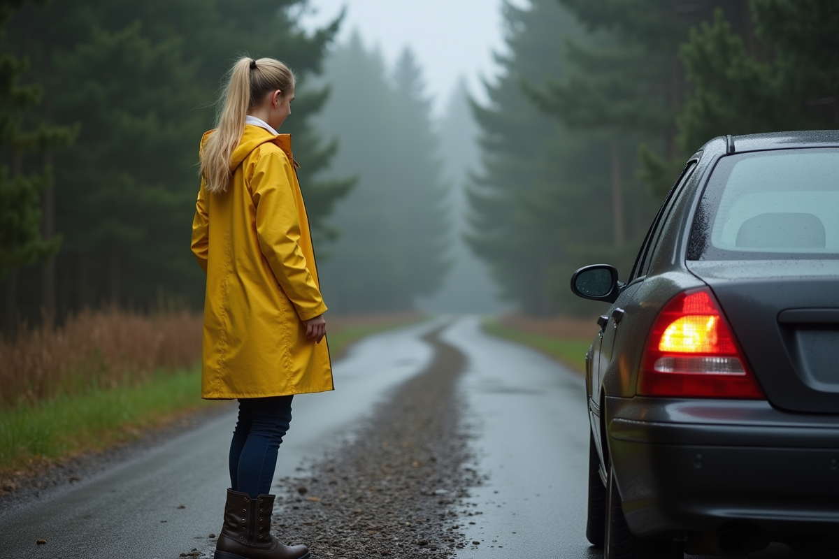 Jeune femme regardant des traces de cerf dans la nature