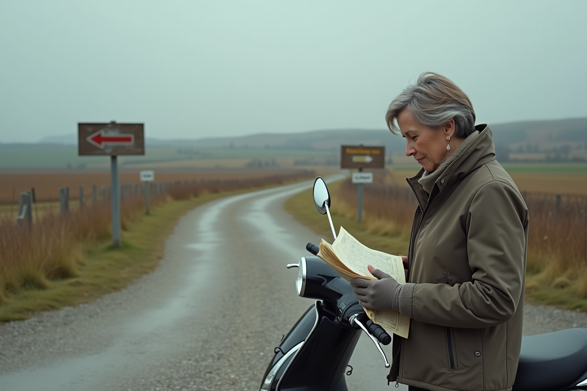 Femme vérifiant une carte à côté d