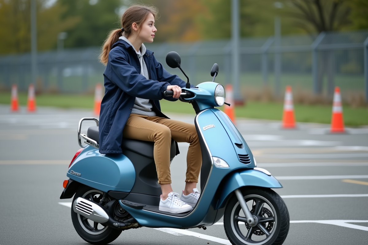Fille concentrée sur sa moto lors de l
