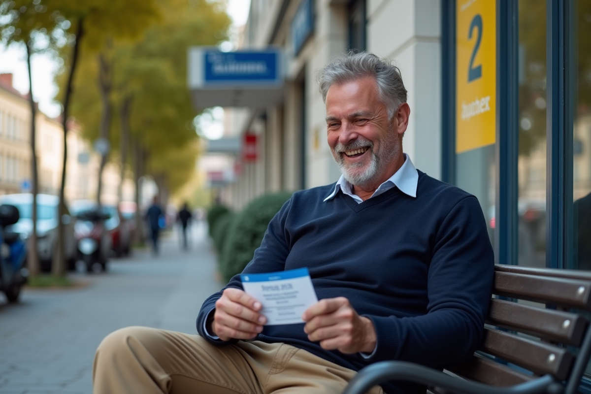 Homme souriant avec son permis de conduire dehors