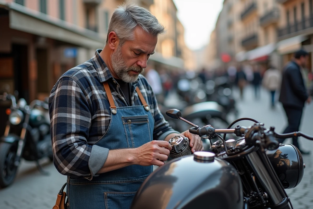 Mecanicien de motos inspectant un moteur à Milan