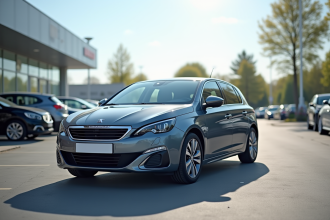Voiture Peugeot 308 d'occasion dans une concession en plein jour