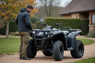 Homme examinant le tableau de bord d'un quad électrique haut de gamme