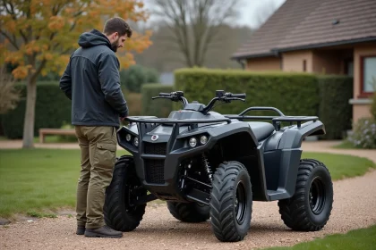 Homme examinant le tableau de bord d'un quad électrique haut de gamme