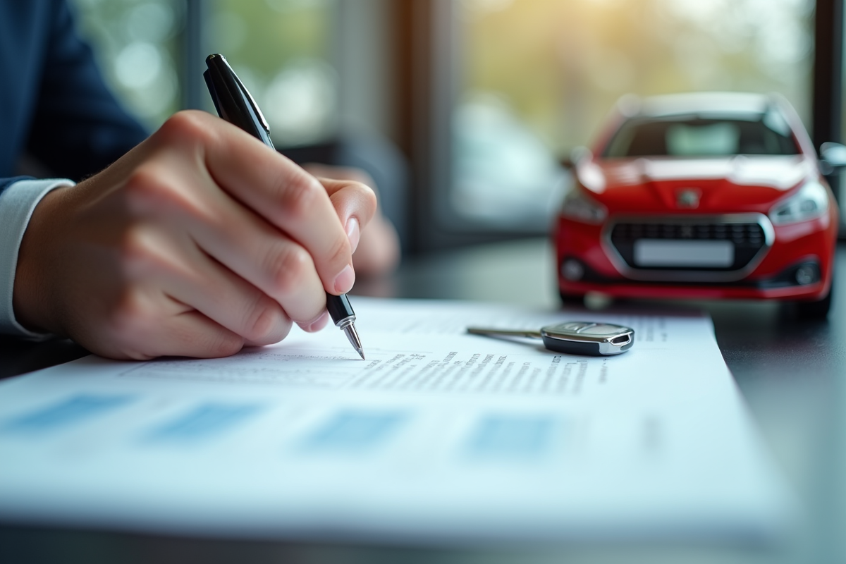 Gros plan sur la signature de documents de financement auto