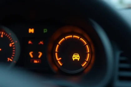 Voyant orange rond allumé sur le tableau de bord d'une Peugeot indiquant un problème d'injection